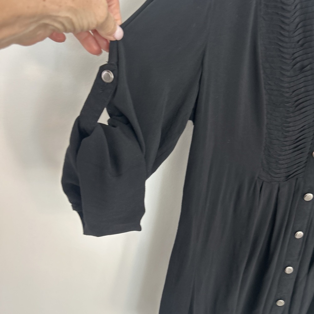 Spence Black Women's Medium Long Sleeve Button Down Lightweight Blouse - Picture 7 of 11